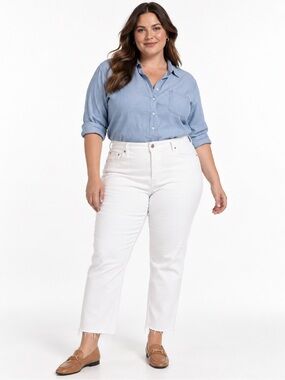 NWT I & M Black Label Sienna Straight High Rise White Jeans Size 18
